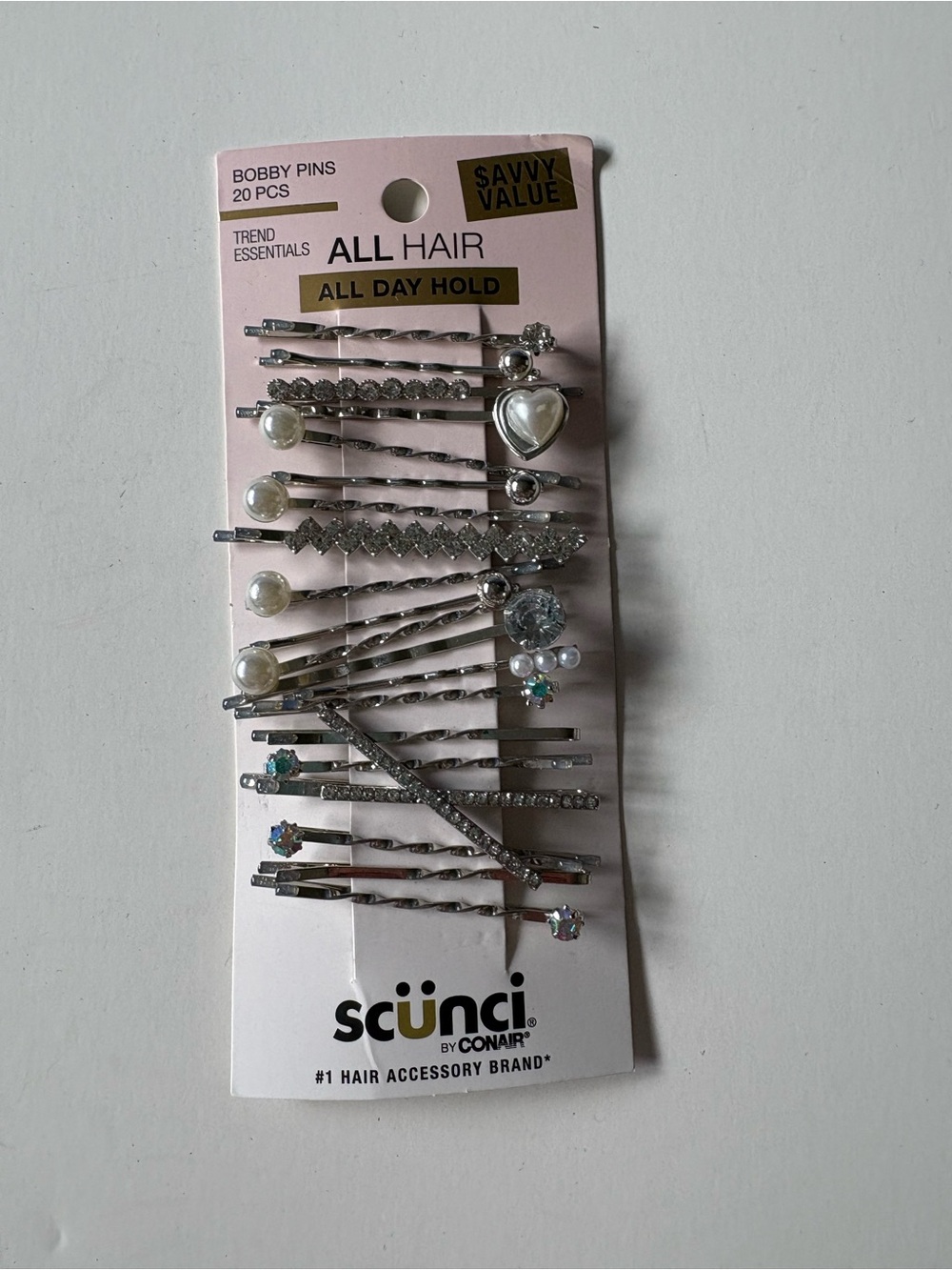 scunci Silver Hair Pin Set with Pearls, Crystal & Heart Accents